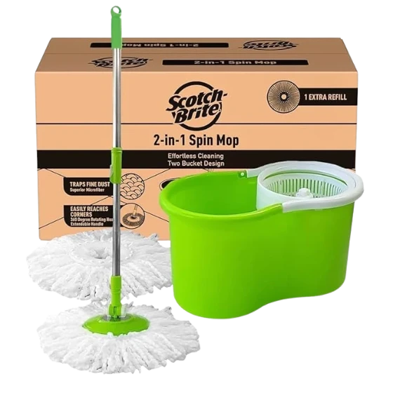 Scotch-Brite 2-in-1 Bucket Spin Mop (Green, 2 Refills)