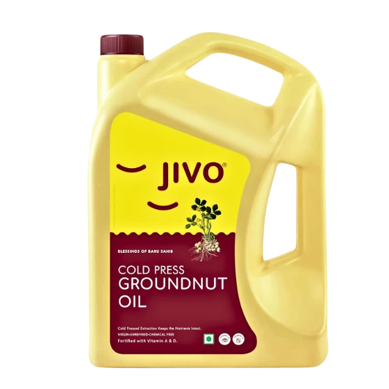 Jivo Groundnut Oil 5 Litre | Cold Pressed, Unrefined Peanut Oil for Cooking | Vitamin A & D Fortified, Chemical-Free Ground Nut Oil